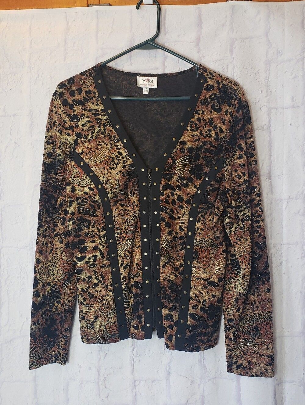 VINTAGE YM YVONNE MARIE Animal Print Zip Front Top/Jacket Large
